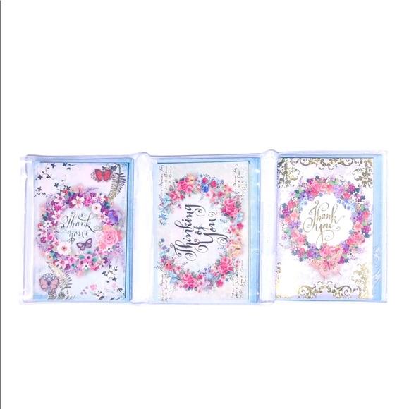 Punch Studio Floral Wreath Thank You Note Cards In TriFold Vinyl Sleeve (61609) - Picture 3 of 6